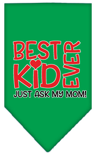 Ask My Mom Screen Print Pet Bandana Emerald Green Large
